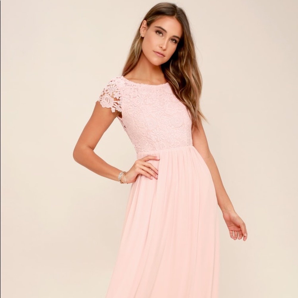 Lulu’s The Greatest Blush Pink Lace Maxi Dress XS